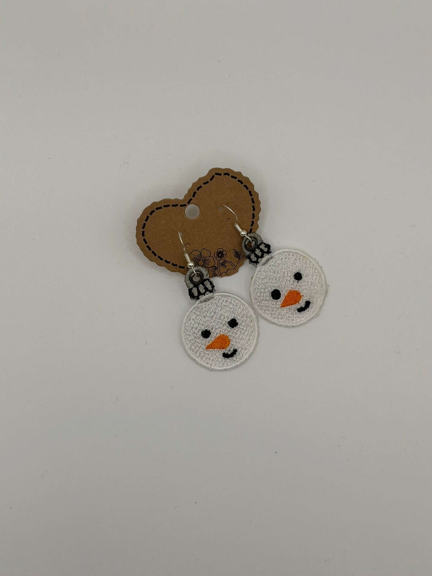 Embroidered Snowman Earrings — Sterling Silver Plated Hooks