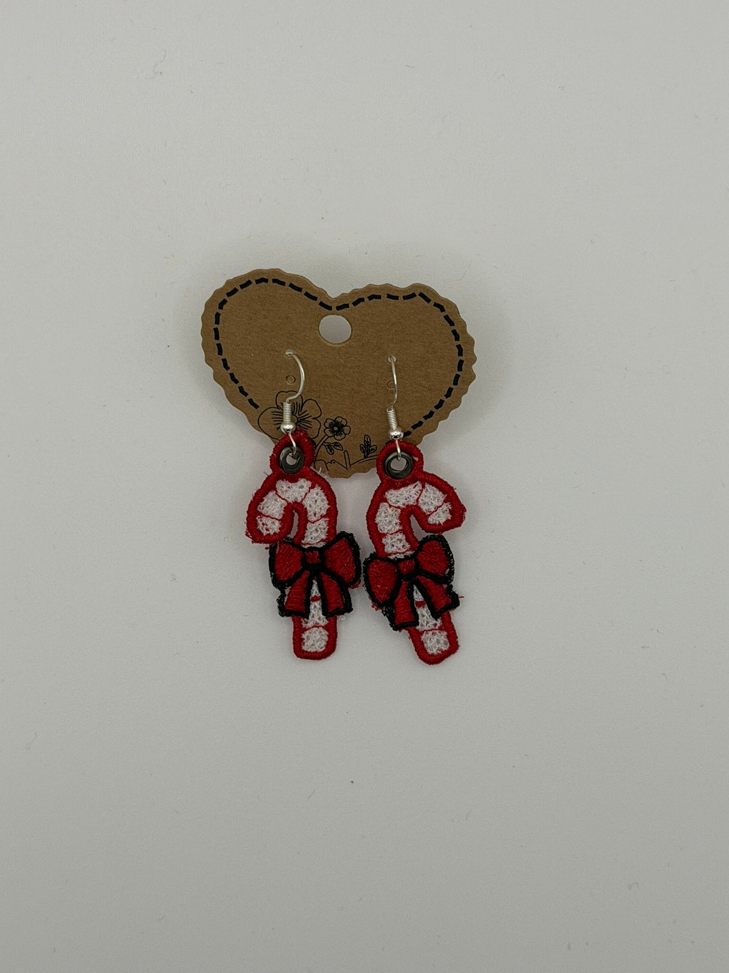 Embroidered Candy Cane Earrings β Sterling Silver Plated Hooks