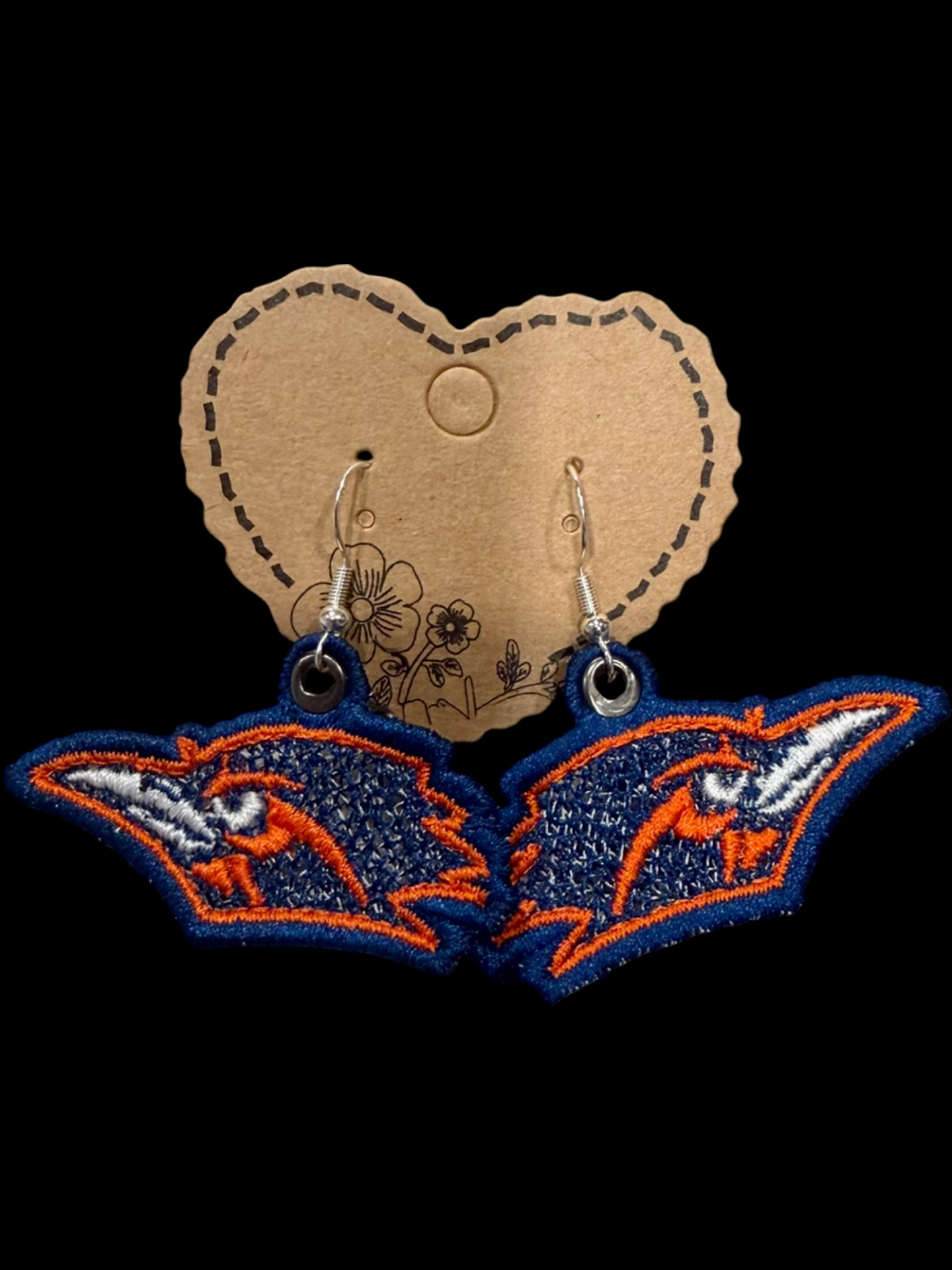 Handmade UTSA Rowdy Earrings – Embroidered Roadrunner Spirit Wear | Game Day Jewelry | Silver Plated Hooks