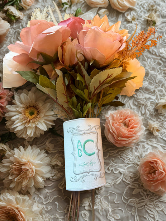 Personalized Bouquet Wrap | Custom Wedding Bouquet Handle Wrap | Faux Leather or Satin | Embroidered Initials