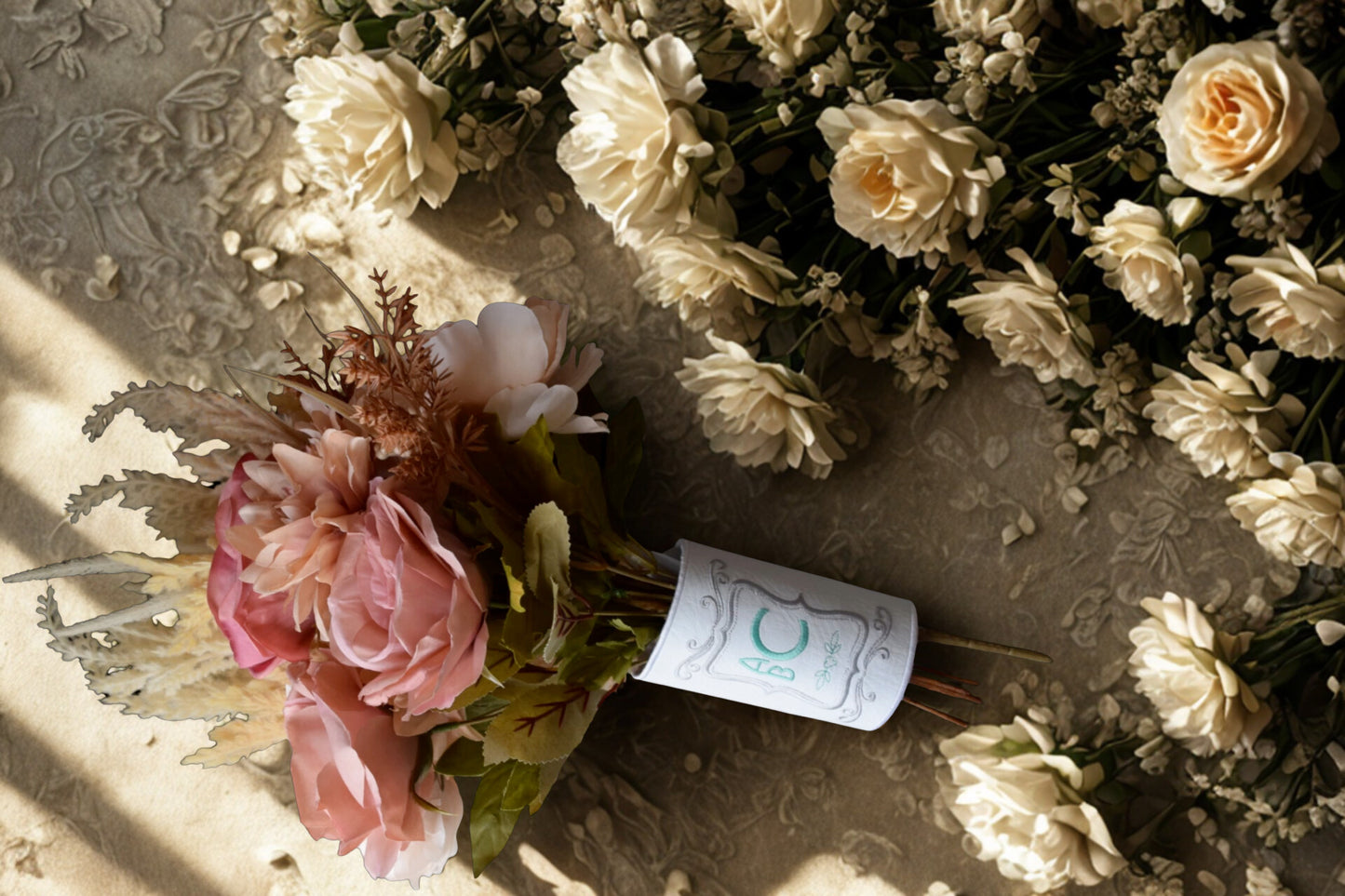 Personalized Bouquet Wrap | Custom Wedding Bouquet Handle Wrap | Faux Leather or Satin | Embroidered Initials