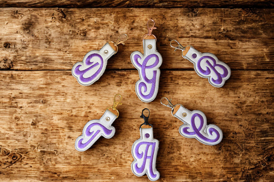 Embroidered Initial Keychain – Custom Letter Key Fob with Metal Clasp