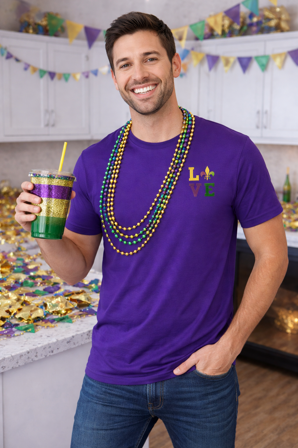Mardi Gras LOVE Shirt – Gildan Cotton Tee | Unisex Mardi Gras T-Shirt Perfect for Men and Women