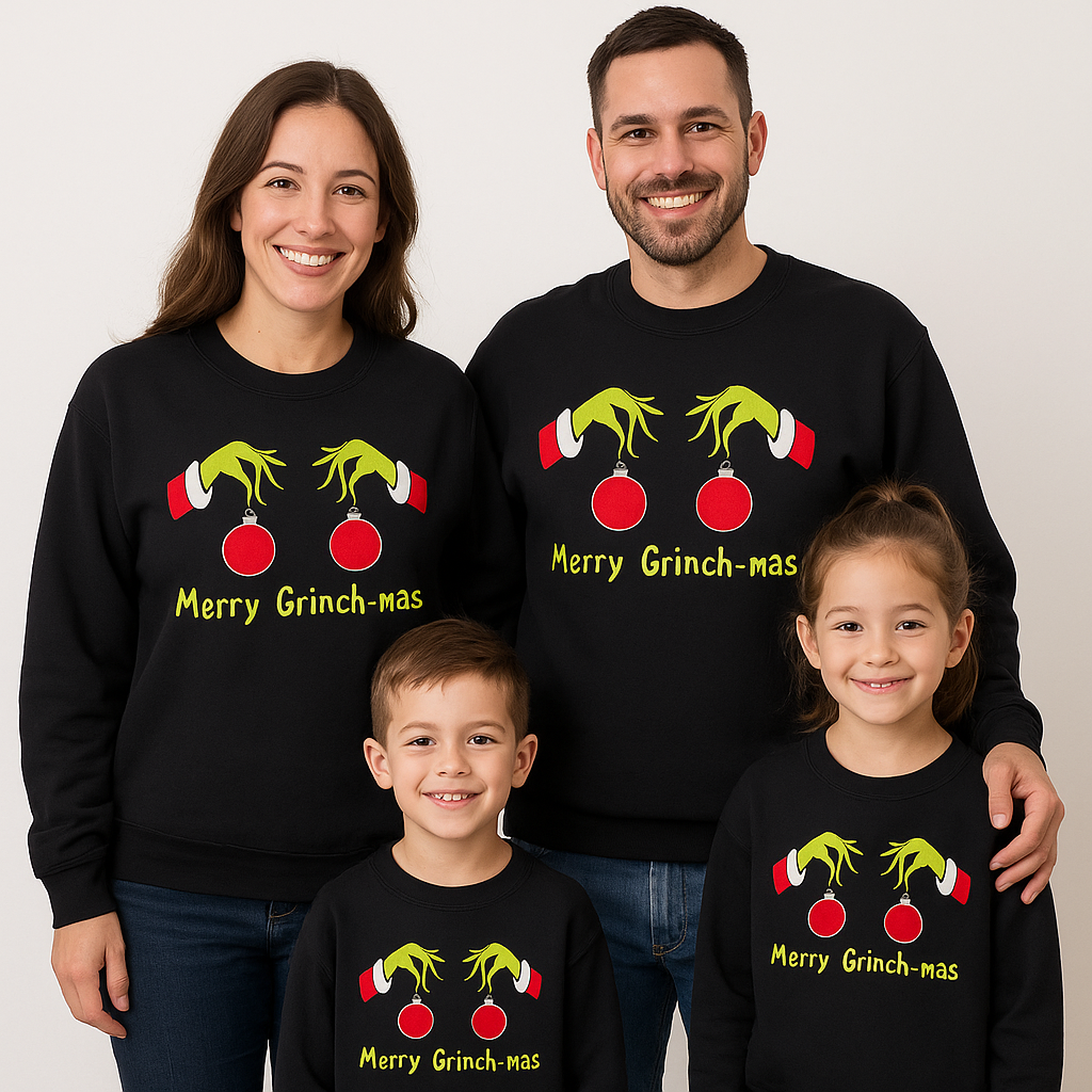🎄 Merry Grinch-mas Sweatshirt – Adult XS–5XL  Festive Holiday Sweatshirt • Grinch Hands Design • Optional Black or Silver Ornament Outline