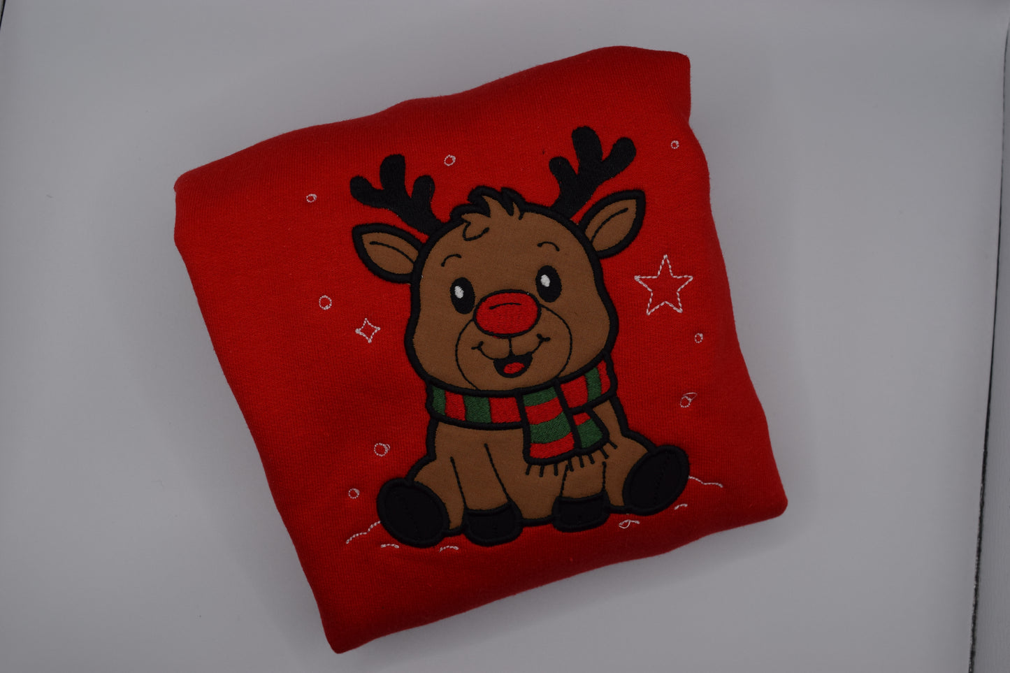 Kids Reindeer Appliqué Sweatshirt – Festive Holiday Crewneck (XS–XL)