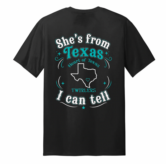 Heart of Texas Twirlers – “She’s From Texas I Can Tell” Unisex Tee