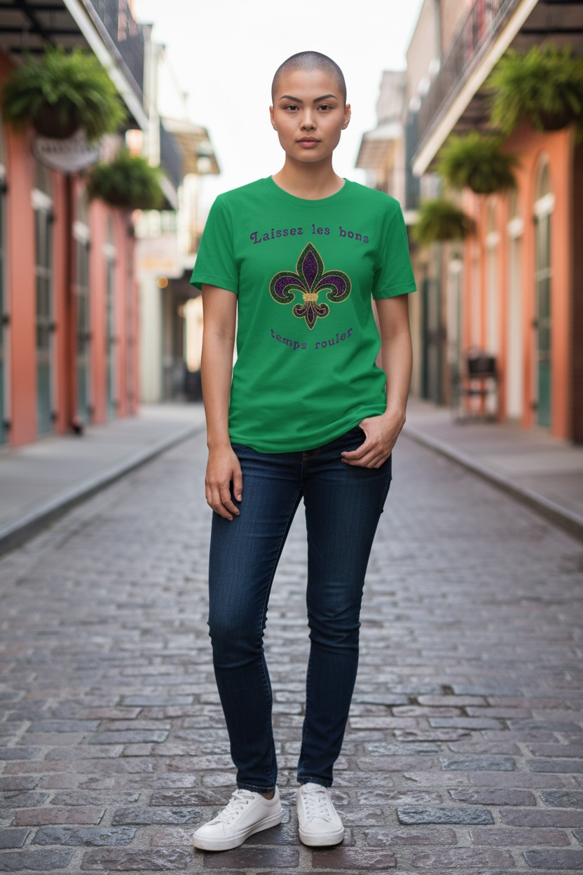 Mardi Gras Fleur de Lis Embroidered Appliqué Shirt – Custom Glitter Design