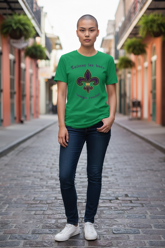 Mardi Gras Fleur de Lis Embroidered Appliqué Shirt – Custom Glitter Design