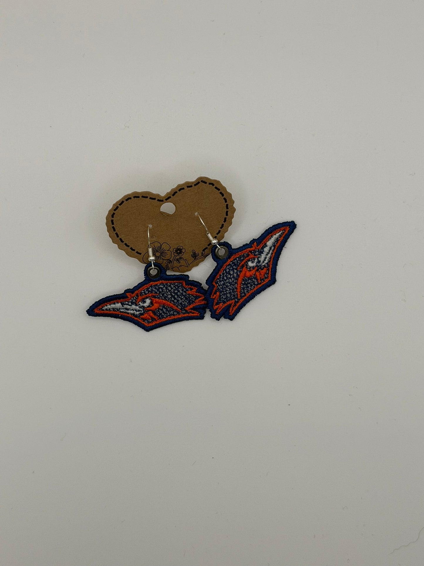 Handmade UTSA Rowdy Earrings – Embroidered Roadrunner Spirit Wear | Game Day Jewelry | Silver Plated Hooks