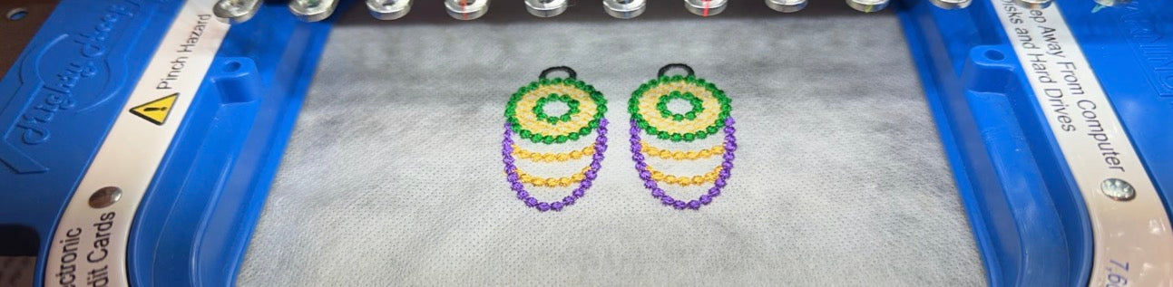🎭 New Orleans Mardi Gras Embroidered Drop Earrings with Sterling Silver Hooks