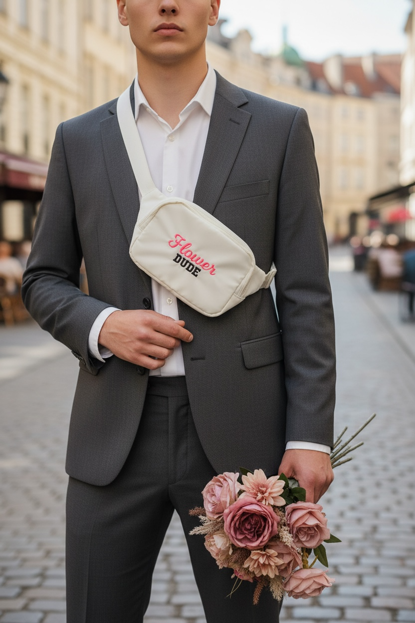 Flower Dude Embroidered Fanny Pack – Custom Wedding Fanny Pack for Flower Boy, Ring Bearer, Groom Crew & Bridal Party