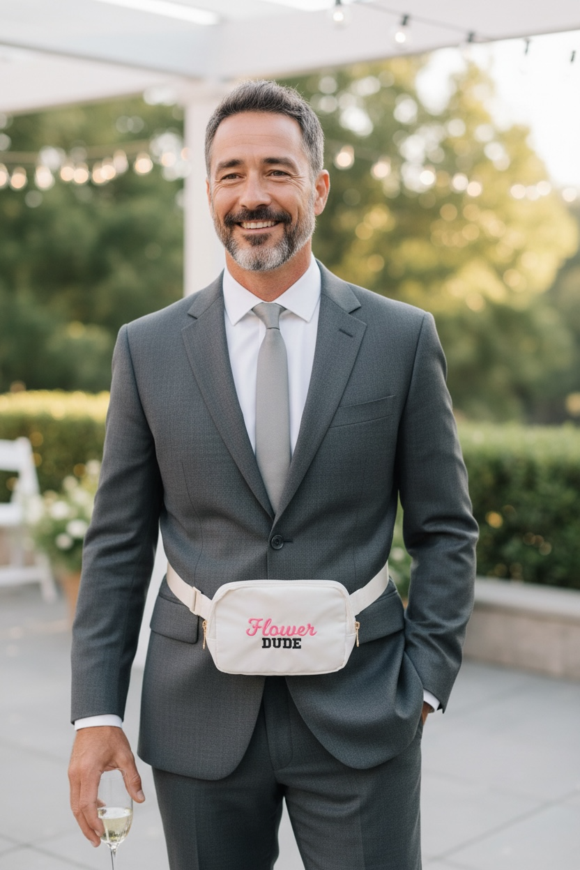 Flower Dude Embroidered Fanny Pack – Custom Wedding Fanny Pack for Flower Boy, Ring Bearer, Groom Crew & Bridal Party