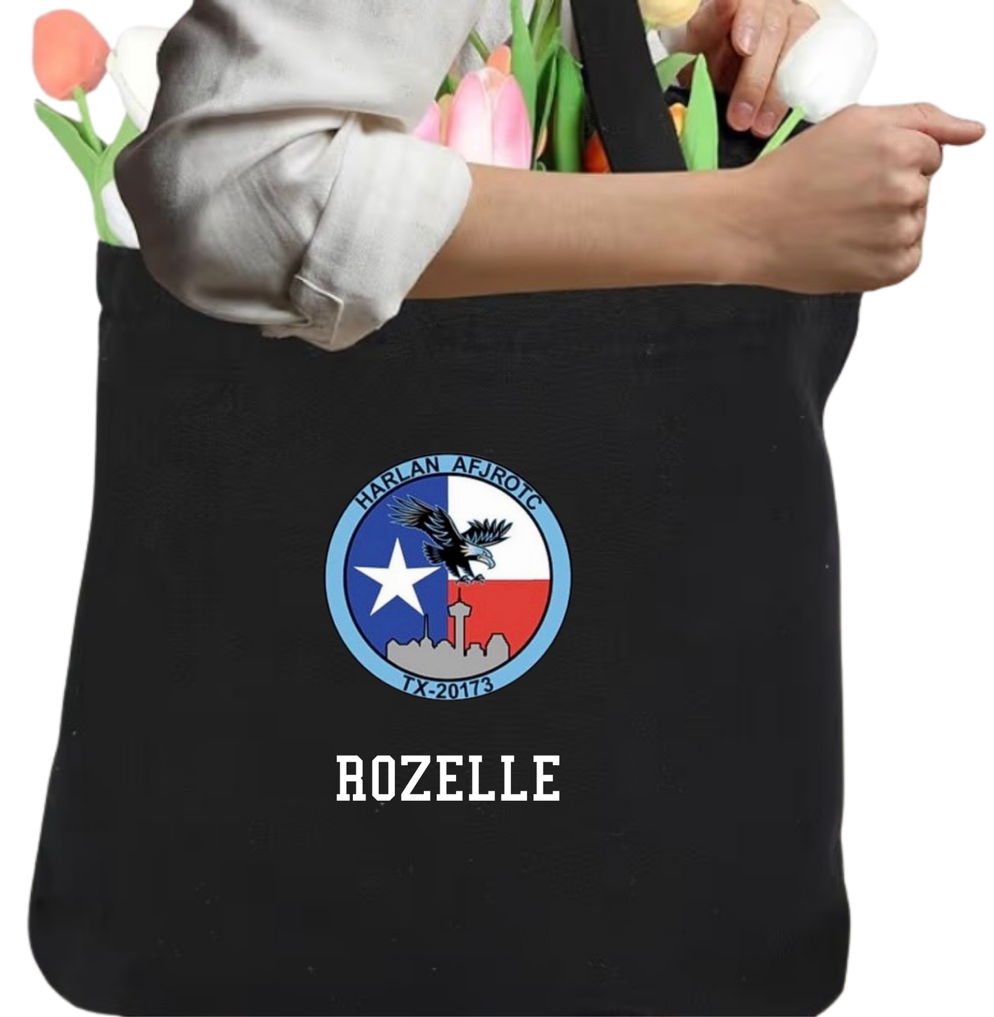 Harlan JROTC Personalized Tote Bag | Embroidered or DTF Logo | Custom Last Name Team Bag