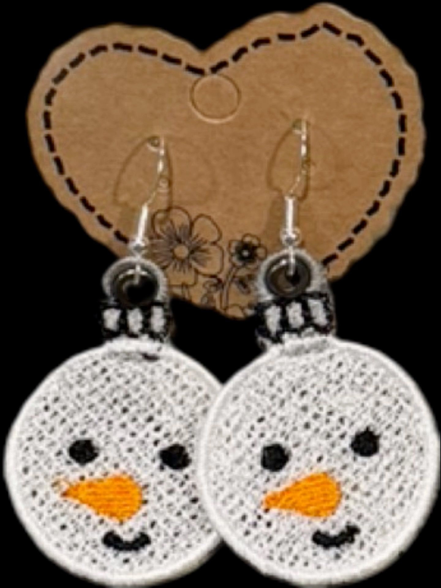 Embroidered Snowman Earrings — Sterling Silver Plated Hooks