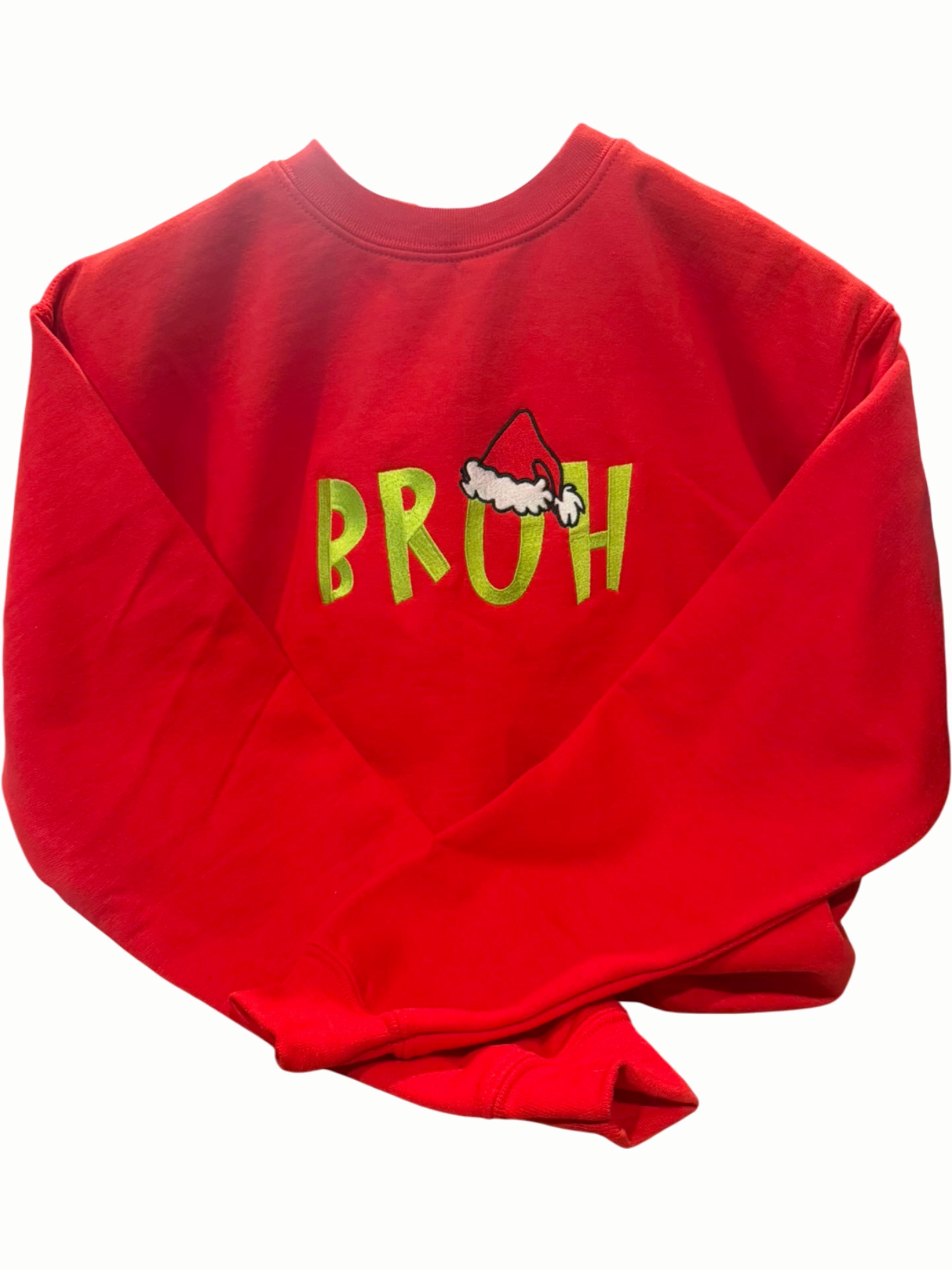 Funny Christmas “BRUH” Embroidered Sweatshirt — Youth — Red or Black