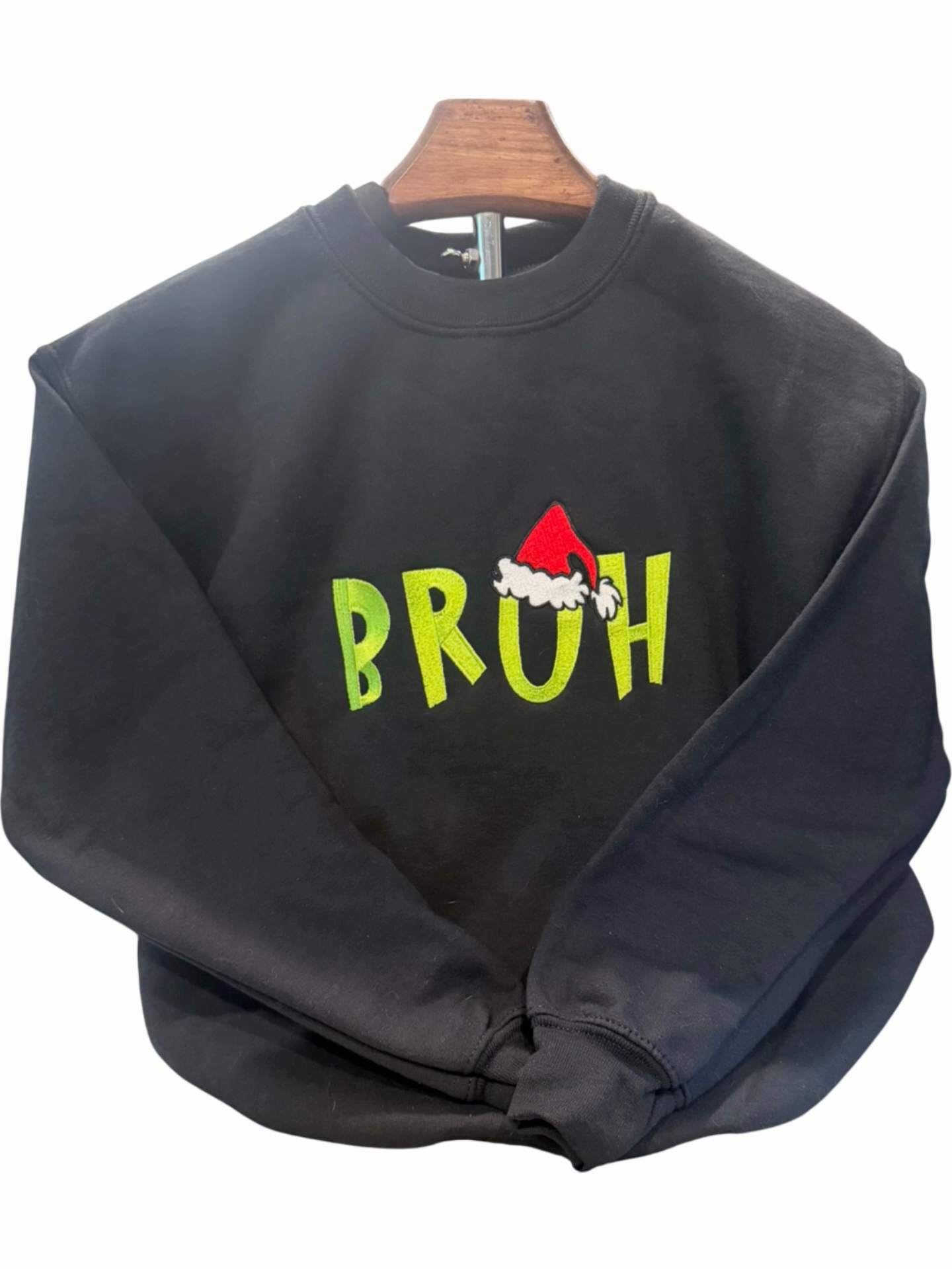 Funny Christmas “BRUH” Embroidered Sweatshirt — Youth — Red or Black
