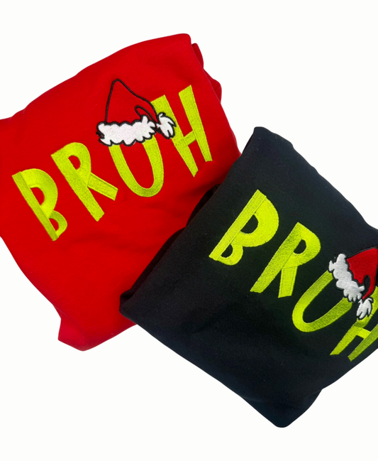 Funny Christmas “BRUH” Embroidered Sweatshirt — Youth — Red or Black