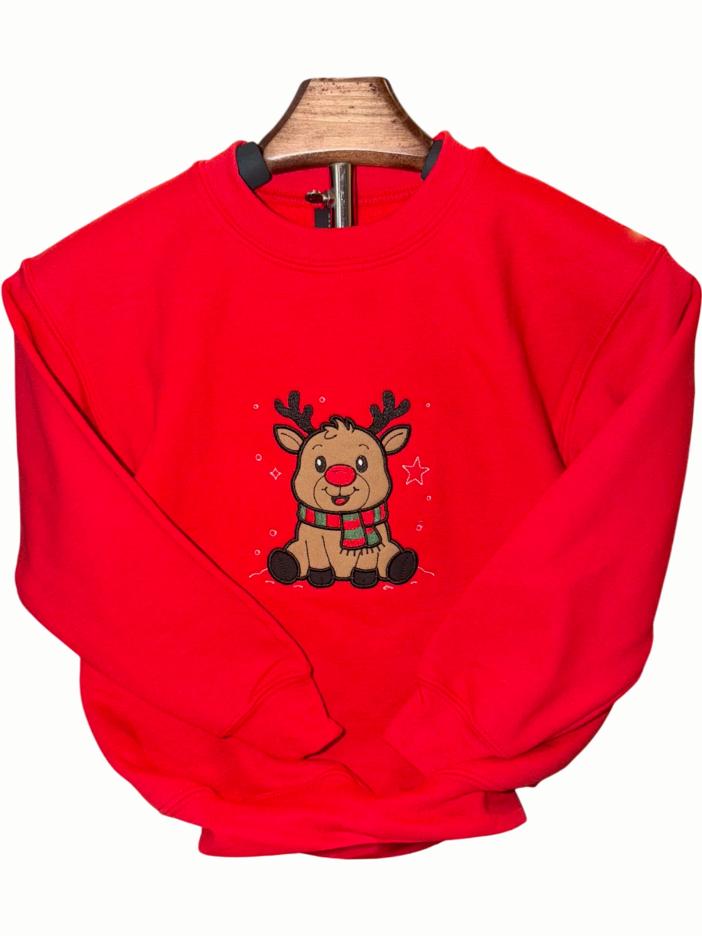 Kids Reindeer Appliqué Sweatshirt – Festive Holiday Crewneck (XS–XL)