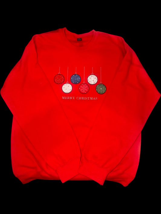 🎄 Merry Christmas Ornament Sweatshirt — Adult XL–5XL