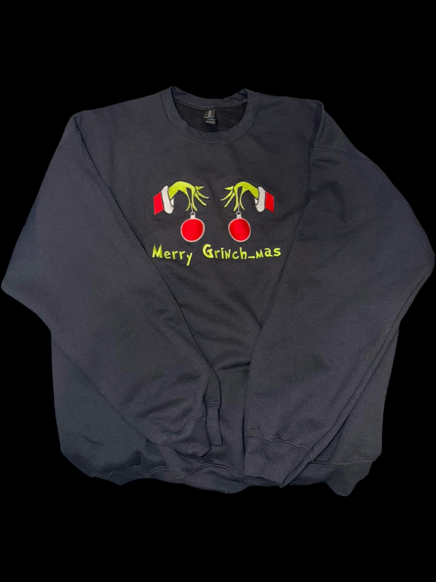 🎄 Merry Grinch-mas Sweatshirt – Adult XS–5XL  Festive Holiday Sweatshirt • Grinch Hands Design • Optional Black or Silver Ornament Outline
